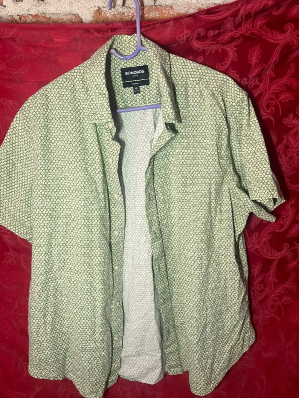 Bonobos Men's XL Green Floral Short Sleeve Button Down Shirt Standard Fit Stretc
